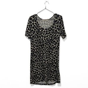 Reiss Black/Cream Leopard Print Soft Scoop-Neck Shift Mini Dress Size XS